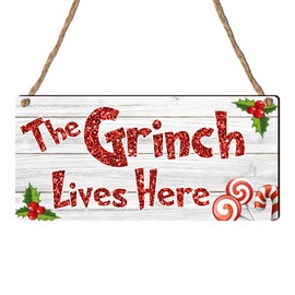Festive Cheer Unleashed: Wooden Plaque - 19cm x 9cm, Ideal Christmas Decoration Gift for the Holiday Season Christmas Festive Decor (Mdf Wood Indoor Use Only 19cm x 9cm, Lives Here Grey)
