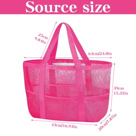 UptVin Women's Large Mesh Beach Bag, Mesh Swimming Bag, Mesh Bag for Sand Toys, Beach Bag, XXL Family, Foldable Handbags with Pockets, for Beach, Travel, Shopping, Picnic and Everyday Use, red