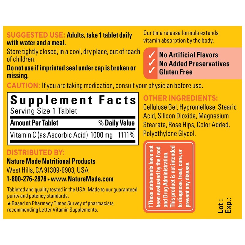 Nature Made Vitamin C 1000 mg Time Release Tablets with