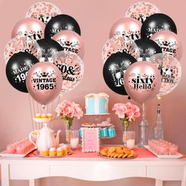 60th Birthday Balloons 18Pcs Rose Gold and Black 1965 Balloons 60th Birthday Party Decorations for Women 12 Inch Confetti Latex Vintage Sweet 60th Balloons for 60th Birthday Anniversary Party Supplies