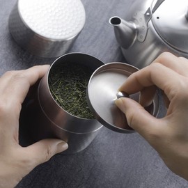 KOGU 43976 Shimomura Tea Caddy [Made in Japan] Stainless Steel Can with Inner Lid, Airtight, Hammered Pattern, 3.5 oz (100 g)