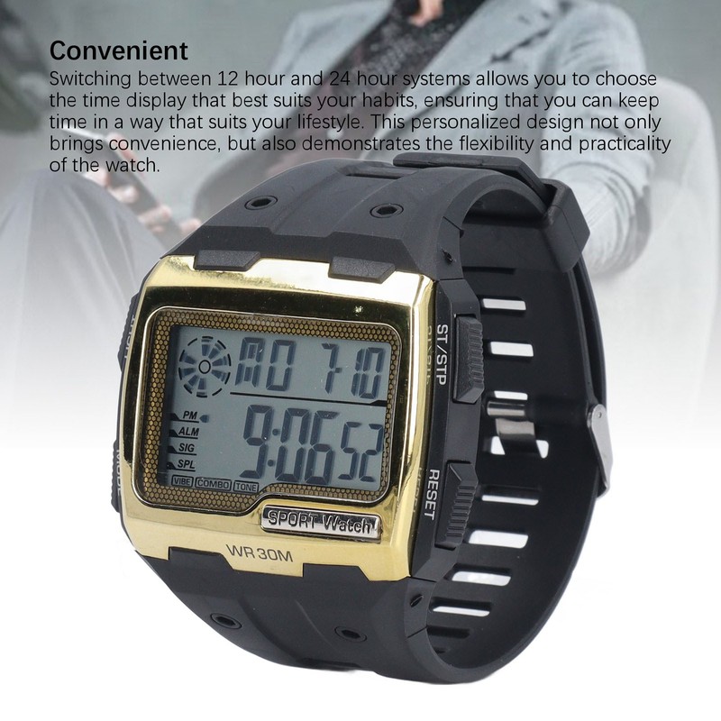 Digital Sport Watch Large Display LED Alarm Clock Shockproof 12/24