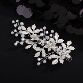 Octwine Bride Wedding Rhinestone Leaf Flower Hair Clip Gold Silver Hair Clip Rhinestone Crystal Hair Comb Wedding Party Prom Hair Headpiece Bridal Wedding Hair Accessories for Women (Silver)