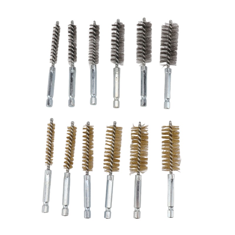 12PCS Bore Brush Copper and Iron 304 Stainless Steel Bristles