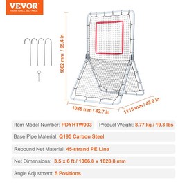 VEVOR Baseball And Softball Rebounder Net, 3 x 4.5 ft PitchBack Baseball Pitching Nest, 3-Way Baseball, Softball Pitchback Net, Fielding Trainer, Bounce Back Net for Fielding/Throwing Practice:_3.5 x 6 ft - Adjustable Angle