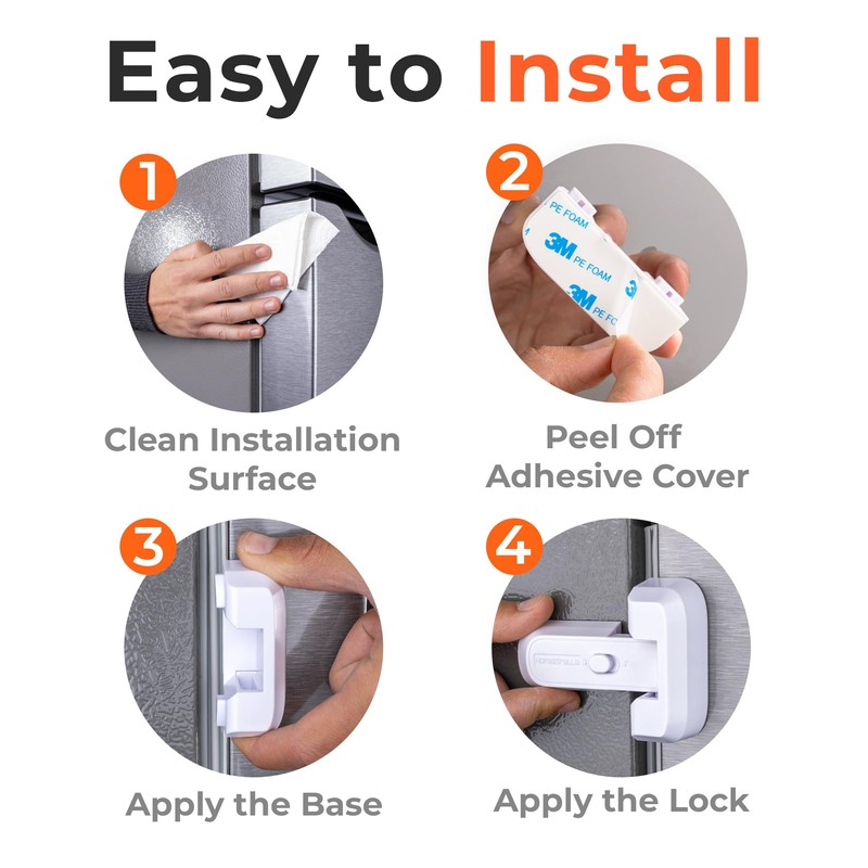 2-Pack Child Proof Fridge Lock with Adhesive - No Tools