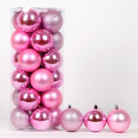 24Pcs Christmas Tree Balls Ornaments, 4cm Colored Shatterproof Plastic Decorative Baubles for Xmas Tree Decor Holiday Party Wedding Decoration (Pink)