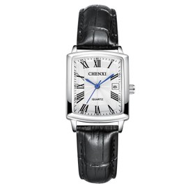 Silverora Watches Men Women Rectangular: 3ATM Waterproof Date Calendar Analogue Quartz Men's Watches Adjustable Leather Strap Watch with Roman Numeral Scale Gifts for Men Women, Women's White, Classic