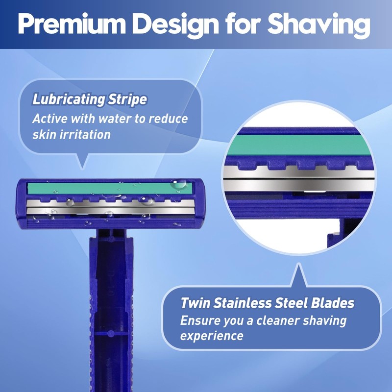 Twin Blade Disposable Razors, Bulk 135 Pack, Blue