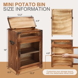 Mini Potato and Onion Storage Bin - Wooden Storage Box for Kitchen Countertops, Vegetable Storage Bins, 12.2"W x 6.5"D x 16"H (Rustic Color)