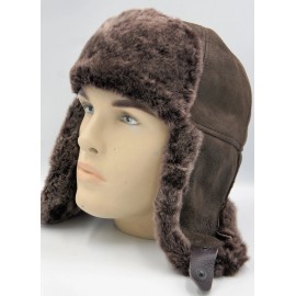 Victoria 100% Sheepskin Shearling Leather Hat Trapper Ushanka Hunting M-3XL, MOCHA BROWN - L