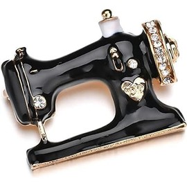 Black Sewing Machine Brooch Pins Enamel Crystal Sewing Machine Lapel Pin Vintage Corsages Scarf Clip for Women Girl Straight Pins