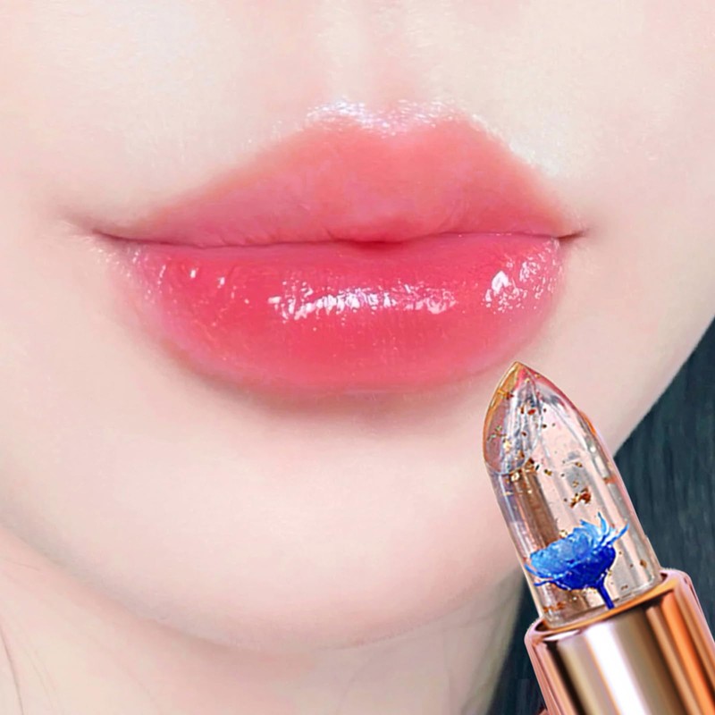 BLUE LOVE Color Changing Flower Lipstick, Jelly Temperature Change Clear
