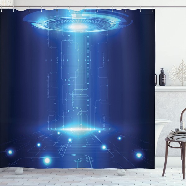 Ambesonne Outer Space Shower Curtain, Cyberspace Environment in Communication Over