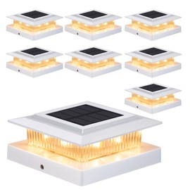 Post Cap Lights 8pack, 4x4 Deck Fence Post Solar Lights Outdoor with Warm White Lighting,White Waterproof Solar Post Lights for Vinyl/Wood Posts to Decorate Fence, Deck,Garden, Patio