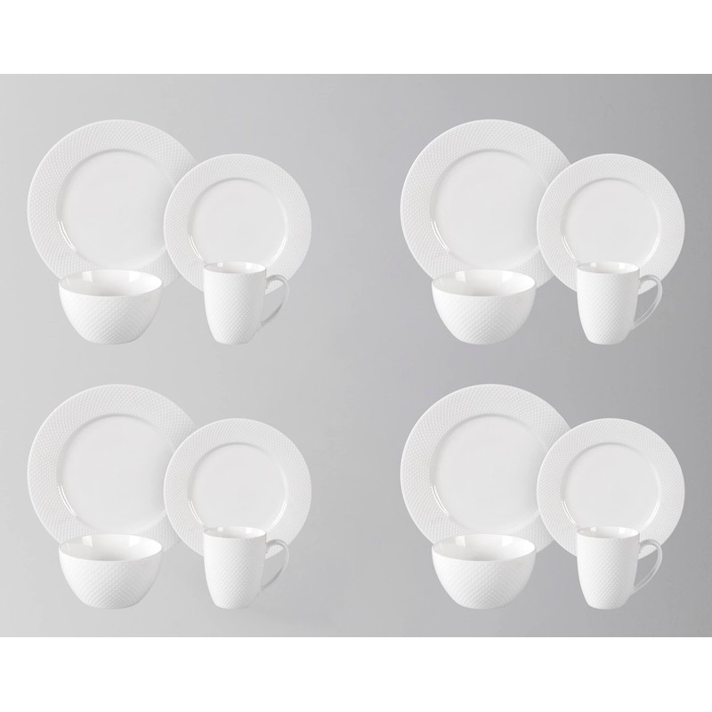 HomeVss, New Bone China Embossed Rain Drops 16pc Dinnerware Set