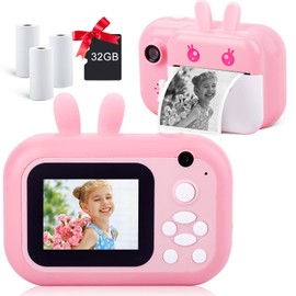 MINIBEAR Instant Print Camera for Kids with Print Paper, 40MP Zero Ink Digital Camera, Selfie Video Camera, Child Toy Camcorder with 2.4 Inch Screen and 32GB TF Card (Pink, H5)