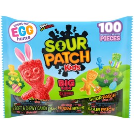 SOUR PATCH KIDS Big Kids Individually Wrapped Soft & Chewy Candy, Easter Candy, Bulk Candy, 1 Bag (100 Pieces)