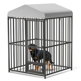 ShiningLove Large Outdoor Dog Kennel, Heavy Duty Dog Cage with Roof, Dog Kennel Galvanized Iron Dog House with Safety Locks,UV & Water Resistant Proof Cover, for Garden Backyard Black (4x4x6FT)