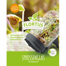 FLORTUS Sprout Jar Set with Strainer Lid & Integrated Stand - 720 ml Germination Jar for Sprouting - Sprouts Growing Set for Tasty and Fresh Sprouts, Seedlings, Microgreens