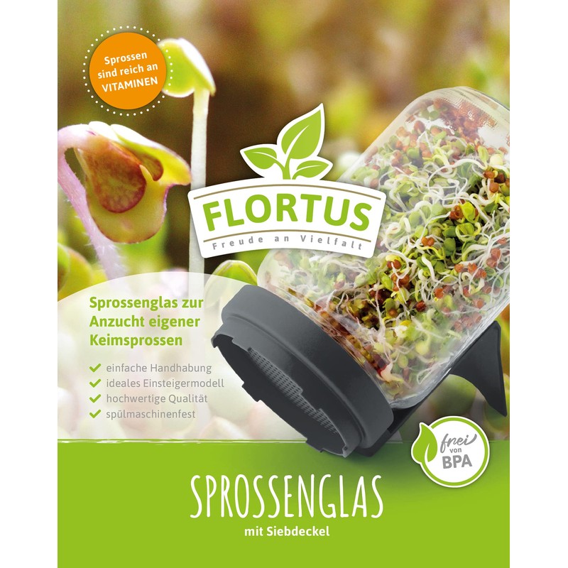 FLORTUS Sprout Jar Set with Strainer Lid & Integrated Stand