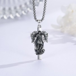 ZIPPICE Saint Michael Necklace 925 Sterling Silver Archangel Michael Pendant Necklace Angel Wings Cross Pendant Jewellery Gifts for Men Women