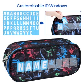 Cambond Pencil Case for Boys - Big Capacity Cute Pencil Case for Kids Large Storage Pencil Pouch for School, Pencil Case with Letter Cards Included, Black Dinosaur