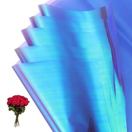 PATIKIL 22.8 x 22.8 Inch Flower Wrapping Paper, 10 Pcs Iridescent Double Sided Plastic Bouquet Packaging Waterproof Florist Supplies DIY Crafts Gift Packaging Gift Box Wedding, Light Blue