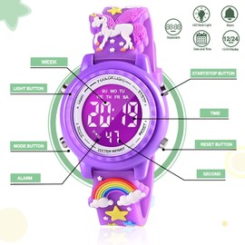 Toys for 3 4 5 6 7 Year Old Kids, DOTODO LED Kids Watch for Girl Birthday Present Gift for 5-9 Year Old Girls Party Favors Festival Gifts Unicorn Toys Christmas Toys for Kids Age 4 5 6 7 - Dark Purple