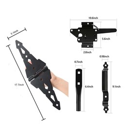 HOME MASTER HARDWARE Wood Gate Hardware Set - Heavy Duty 8" Decorative Strap Hinges and Spring Loaded Latch Kit with Screws for Outdoor Fence Swing Gate Black Finish