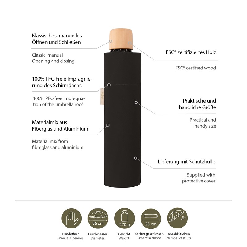 Doppler Nature Mini Pocket Umbrella 25 cm, Simply Black