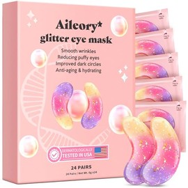 Under Eye Patches (24 Pairs) - Tri-color Glitter Eye Gel Pads for Dark Circles, Puffy Eyes, Under eye Bags, Wrinkles | Natural Collagen Under Eye Mask Patches, Gel Under Eye Patches