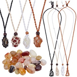 WADORN 8Pcs Crystal Necklace Holder, 27.1 Inch Woven Cage Empty Stone Necklaces Cord Holder with 24 Agate Stones Quartz Crystal Stone Necklace Cord with Adjustable Length for DIY Jewelry Crafts