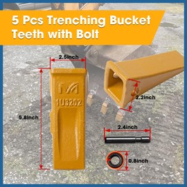 5 Pcs Bucket Teeth Replace 1U3202 1U-3202 Fit for J200 Excavators, Dirt Excavator Bucket with Tooth Pins and Retainers