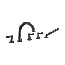 Roman Tub Faucet Black 5 Holes Deck Mount Brass Bathtub Filler with Hand Shower for Bathroom