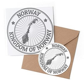 1 x Greeting Card & 10 cm Round Sticker Set - BW - Kingdom of Norway Map Travel - Birthday Thank You Friend Lover Fan Mum Dad Kids #40021