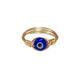 COLORFUL BLING Evil Eye Bead Knuckle Stackable Finger Ring Gold Wire Wrap Ring Healing for Women Stacking Band Ring Jewelry Twining Winding Turkish Amulet Lucky Multi Size-9 Blue