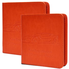 Peisicne 2-Pack Registration and Insurance Card Holder, Vehicle Glove Box Car Organizer with Magnetic Closure, Interior Car Accessories for Documents, Cards, License Storage, Orange