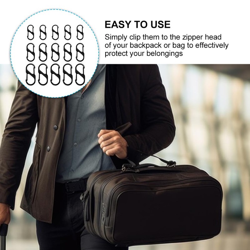 15Pcs S Zinc Alloy Mini Carabiner, Dual Locking S Shaped