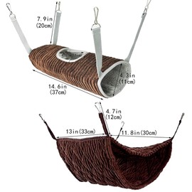 Small Animal Hammock Ferret Hammock Bed Hammock and Tunnel Cage for Rat Hamster Squirrel Sugar Slingshot Hanging Hideaway Tunnel Tube Toy for Cage (Coffee)