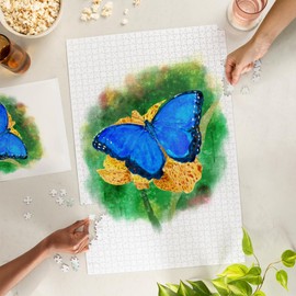 Lantern Press 1000 Piece Jigsaw Puzzle, Blue Morpho Butterfly, Watercolor