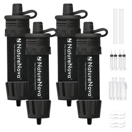 Mini Water Filter NatureNova Portable Emergency Water Filtration System Hiking Camping Straw Survival Gear Emergency Preparedness（Black, 4 Pack)