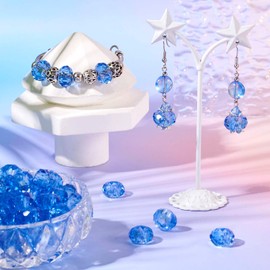 Fashewelry 100pcs Glass European Beads Royal Blue Crystal Large Hole Faceted Loose Spacer Beads No Metal Core 14x8mm for Jewellery Making Hole: 5mm