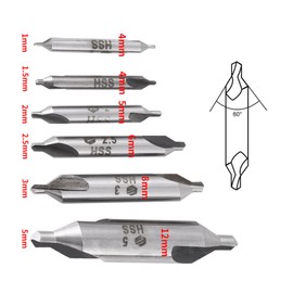 TKSE Zentrierbohrer Set, Zentrierbohrer Metall Set, 6 Stück 1/1,5/2/2,5/3/5 Mm 60 grad hss Zentrierbohrer set für Metall Drehbank Bohrer Senker Zentralen Bohrung Legierung Kupfer Eisen Holz
