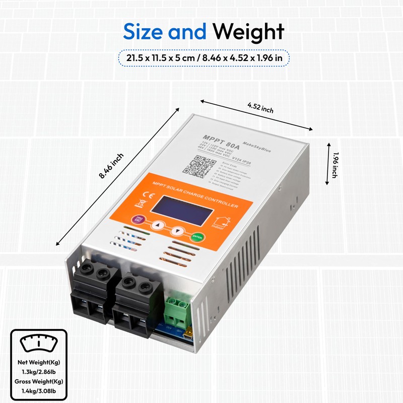 Upgraded V124 80A MPPT Solar Charge Controller, 12V/24V/48V Auto,Max 160V