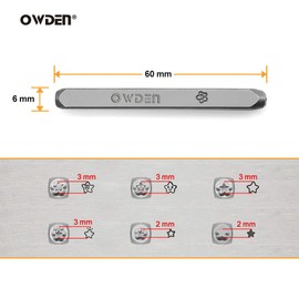 Owden 6Pcs. Metal Stamps Punch Set, 6 Styles Star 3mm and 2mm, Metal Design Stamping Punch for Jewelry Stamping Working on Blank Aluminum,Brass,Copper Tags and Bracelet.