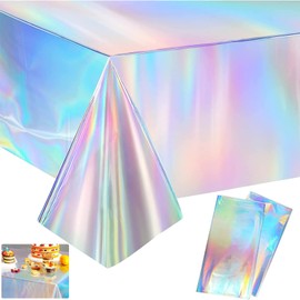 Pack of 2 Colourful Plastic Tablecloths, Birthday, Colourful Plastic Tablecloths, 137 x 274 cm, Rectangle, Colourful Plastic Tablecloth, Laser Holographic Tablecloths, Birthday Tablecloth, for Party