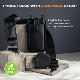 BYERJ Small Crossbody Cell Phone Bag for Women and Men, Multi-Pocket Shoulder Purse with Adjustable & Removable Strap (Black)