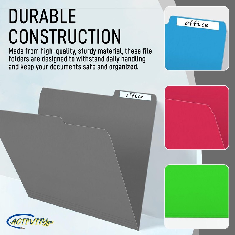 Grey File Folders, 1/3-Cut Tabs, Letter Size, 12-Pack – Durable