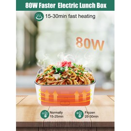 Buddew Electric Lunch Box 80W Food Heater 1.8L Large Capacity Heated Lunch Box 3 in 1 12V/24V/110V Portable Lunch Warmer for Car/Truck/Home/Office with Carry Bag and Fork and Spoon (Green)